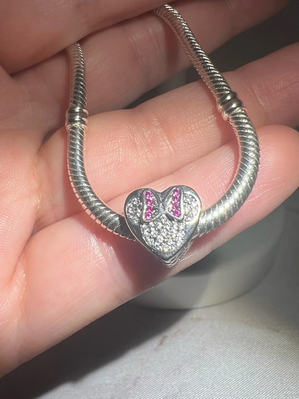 Sparkling Minnie & Mickey Mouse Heart Charm
